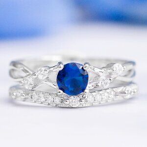 Blue Sapphire Bridal Set 925 Sterling Silver Charmed Aroma Evil Eye